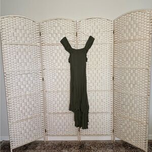 Joyfolie Olive Green Ruffle Maxi Dress - Women